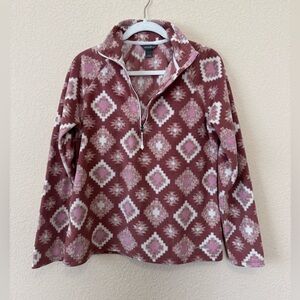 Eddie Bauer Quarter Zip Aztec Fleece Pullover, Size Large